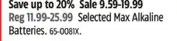 Canadian Tire ENERGIZER Selected Max Alkaline Batteries offer