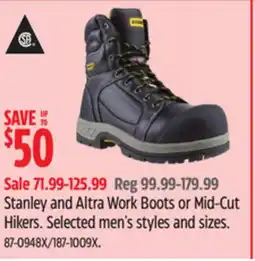Canadian Tire Stanley and Altra Work Boots or Mid-Cut Hikers offer