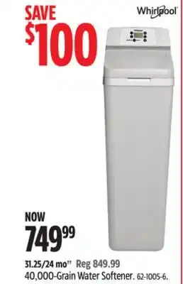 Canadian Tire Whirlpool 40,000-Grain Water Softener offer