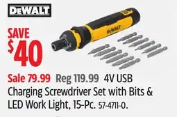 Canadian Tire DEWALT 4V USB Charging Screwdriver Set with Bits & LED Work Light, 15-Pc offer