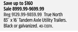 Canadian Tire True North 8 x 16' Tandem Axle Utility Trailers offer