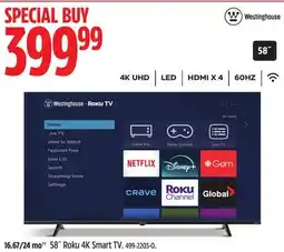 Canadian Tire Westinghouse 58 Roku 4K Smart TV offer