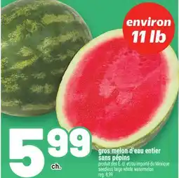 Metro GROS MELON D'EAU ENTIER SANS PÉPINS | SEEDLESS LARGE WHOLE WATERMELON offer