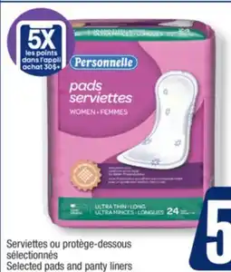 Jean Coutu Selected pads and panty liners offer