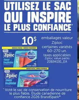 Provigo EMBALLAGES VALEUR ZIPLOC | ZIPLOC VALUE PACKS, 60-270 UN offer