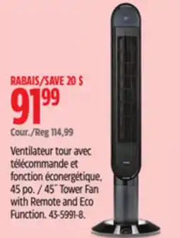 Canadian Tire 45 Tower Fan with Remote and Eco Function offer