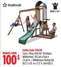 Canadian Tire Wilderness Swing Set. 10.3´ l x 9´ w x 7.3´ h offer