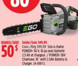Canadian Tire POWER+ 56V Chainsaw, 16 with 2.5Ah Battery & Charger offer