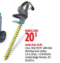 Canadian Tire 4.2A Electric Corded Hedge Trimmer, 20˝ Yardworks offer