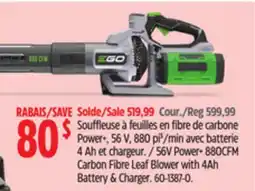Canadian Tire EGO 56 V Power+ 880 CFM Carbon Fibre Leaf Blower with 4Ah Battery & Charger offer
