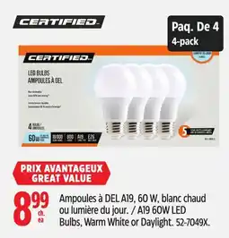 Canadian Tire A19 60W LED Bulbs, Warm White or Daylight offer