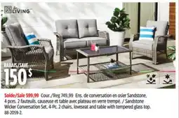 Canadian Tire Sandstone Wicker Conversation Set, 4-Pc. 2 chairs, loveseat and table with tempered glass top offer