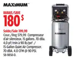 Canadian Tire MAXIMUM 15-Gallon Quiet Air Compressor. 70 dBA. 4.0 CFM @ 90 PSI offer