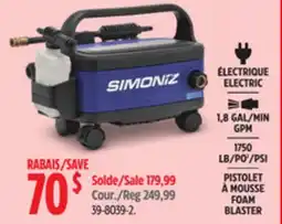 Canadian Tire SIMONIZ 1750 PSI 1.8 GPM Wheeled Electric Pressure Washer with Foam Blaster offer