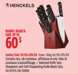 Canadian Tire Henckels Selected Knife Sets, Sharpener and Self-Sharpening Knife Block Sets offer