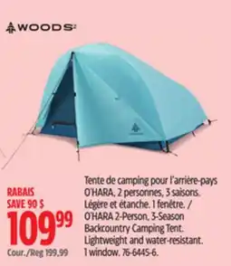Canadian Tire O'HARA 2-Person, 3-Season Backcountry Camping Tent. Lightweight and water-resistant. 1 window offer