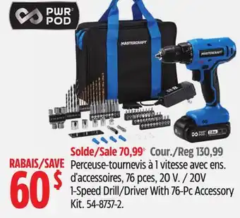 Canadian Tire 20V 1-Speed Drill/Driver With 76-Pc Accessory Kit offer
