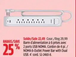 Canadian Tire NOMA 6-Outlet Power Bar with Dual USB. 4´ cord offer