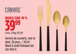 Canadian Tire CANVAS 20-Pc Black & Gold Flatware Set offer