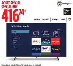 Canadian Tire 58˝ Roku 4K Smart TV offer