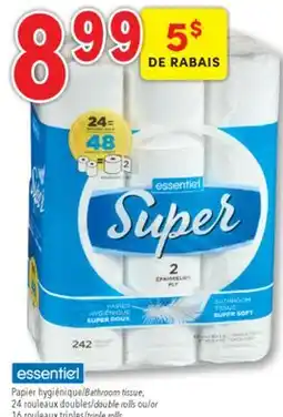 Familiprix ESSENTIEL, Bathroom tissue, 24 double rolls or 16 triple rolls offer
