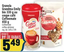 Marché Adonis GRANOLA GRANDMA EMILY BIO 330 G OU COUPE CAFÉ COFFEEMATE 450 G | COFFEEMATE COFFEE WHITENER offer