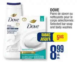 Jean Coutu DOVE Selected bar soap and body washes offer