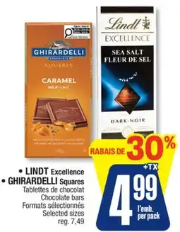 Jean Coutu LINDT Excellence, GHIRARDELLI Squares Chocolate bars Selected sizes offer