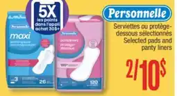 Jean Coutu Personnelle Selected pads and panty liners offer