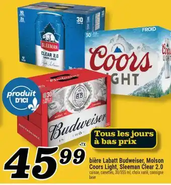 Marché Richelieu bière Labatt Budweiser, Molson Coors Light, Sleeman Clear 2.0 offer