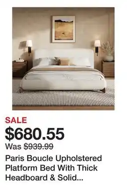Wayfair Paris Boucle Upholstered Platform Bed With Thick Headboard & Solid Wood Legs offer