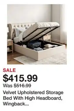 Wayfair Velvet Upholstered Storage Bed With High Headboard, Wingback Design, Modern Bed offer