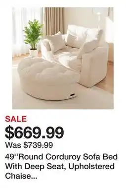 Wayfair 49''Round Corduroy Sofa Bed With Deep Seat, Upholstered Chaise Lounge Chair Indoor offer