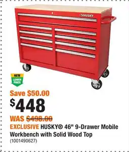 Home Depot EXCLUSIVE HUSKY 46 9-Drawer Mobile Workbench with Solid Wood Top offer