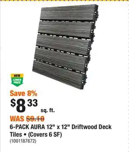 Home Depot 6-PACK AURA 12 x 12 Driftwood Deck Tiles • (Covers 6 SF) offer