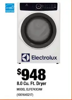 Home Depot 8.0 Cu. Ft. Dryer offer