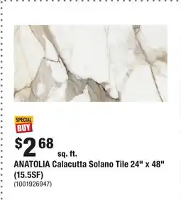 Home Depot ANATOLIA Calacutta Solano Tile 24 x 48 (15.5SF) offer