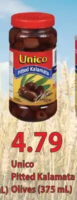 Fortinos UNICO PITTED KALAMATA OLIVES, (375 mL) offer