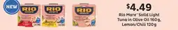 Fortinos RIO MARE SOLID LIGHT TUNA IN OLIVE OIL 160G, LEMON/CHILI 120G offer