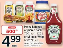 Fortinos HEINZ KETCHUP OR PICNIC PACK, 750 ML-1.125 L OR MIRACLE WHIP, 650/890 ML offer