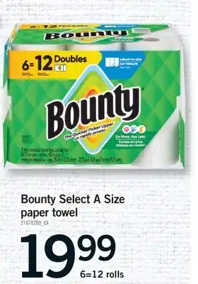 Fortinos BOUNTY SELECT A SIZE PAPER TOWEL, 6=12 rolls offer
