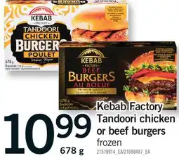 Fortinos KEBAB FACTORY TANDOORI CHICKEN OR BEEF BURGERS offer