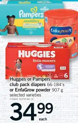 Fortinos HUGGIES OR PAMPERS CLUB PACK DIAPERS, 66-184'S OR ENFAGROW POWDER offer