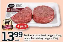 Fortinos FORTINOS CLASSIC BEEF BURGERS, 500 G OR SMOKED WHISKY BURGERS, 560 G offer
