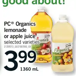 Fortinos PC ORGANICS LEMONADE OR APPLE JUICE offer
