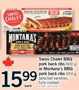 Fortinos SWISS CHALET BBQ PORK BACK RIBS, 600 G OR MONTANA'S BBQ PORK BACK RIBS, 650 G offer