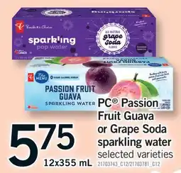 Fortinos PC PASSION FRUIT GUAVA OR GRAPE SODA SPARKLING WATER offer