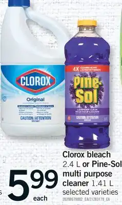 Fortinos CLOROX BLEACH 2.4 L OR PINE-SOL MULTI PURPOSE CLEANER 1.41 L offer