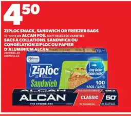 Valu-mart SACS À COLLATIONS, SANDWICH OU CONGÉLATION ZIPLOC, 10-100'S OU PAPIER D'ALUMINIUM ALCAN, 50 FT offer