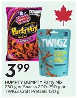 Sobeys HUMPTY DUMPTY Party Mix 250 g or Snacks 200-290 g or TWIGZ Craft Pretzels 130 g offer